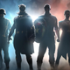 Black Panther, Captain America, and two others stand in front of a a world at war in art for Amy Hennig's new game.